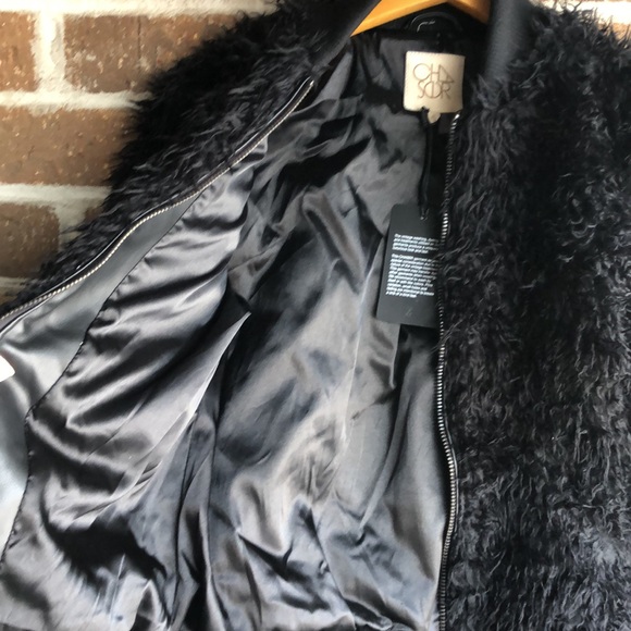 Chaser Faux Fur Black Bomber Jacket Size S New with Tags - Picture 5 of 10